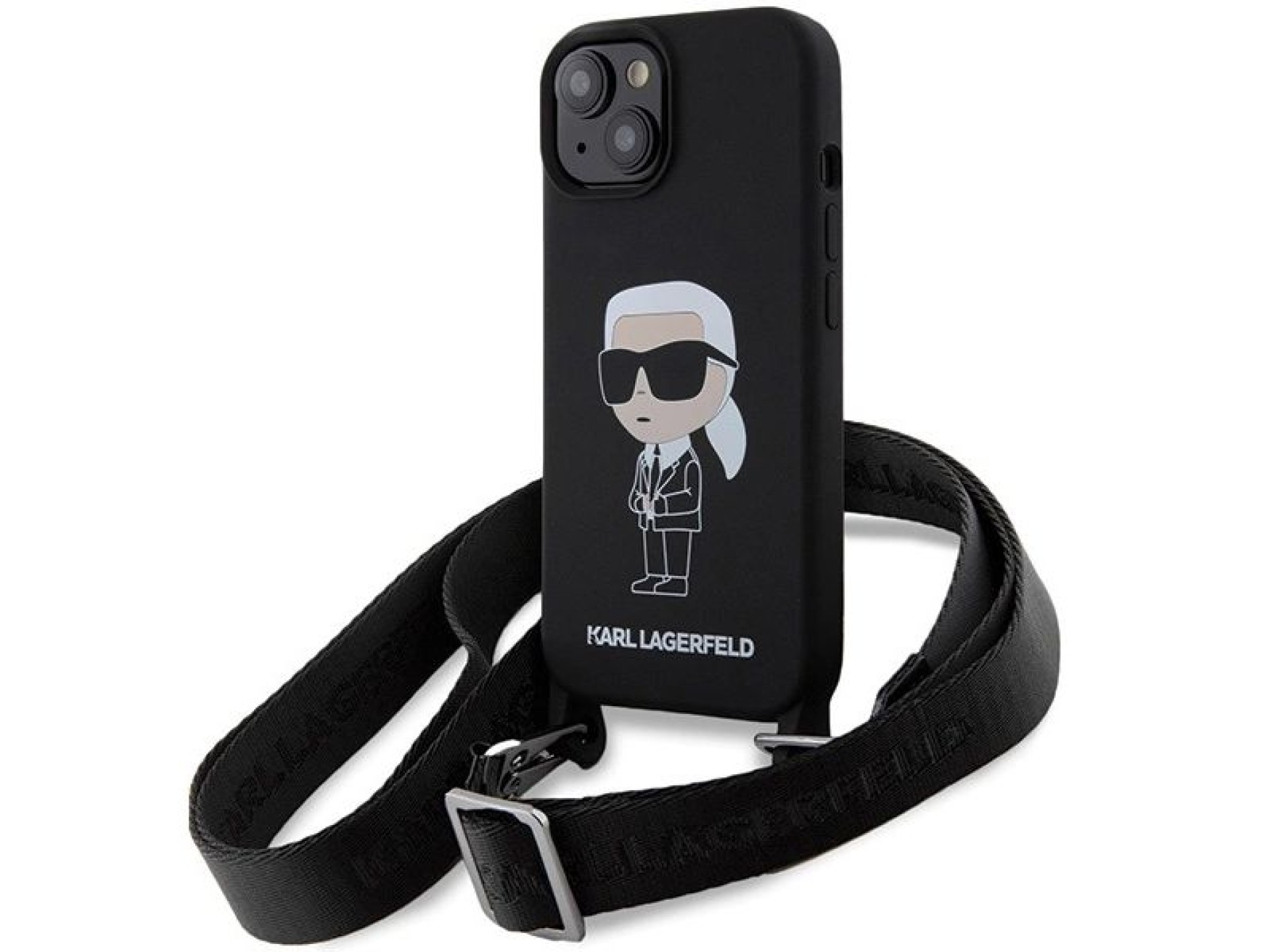 Capa rígida Karl Lagerfeld KLHCP15SSCBSKNK para iPhone 15 de 6,1 polegadas, preta/preta, transversal