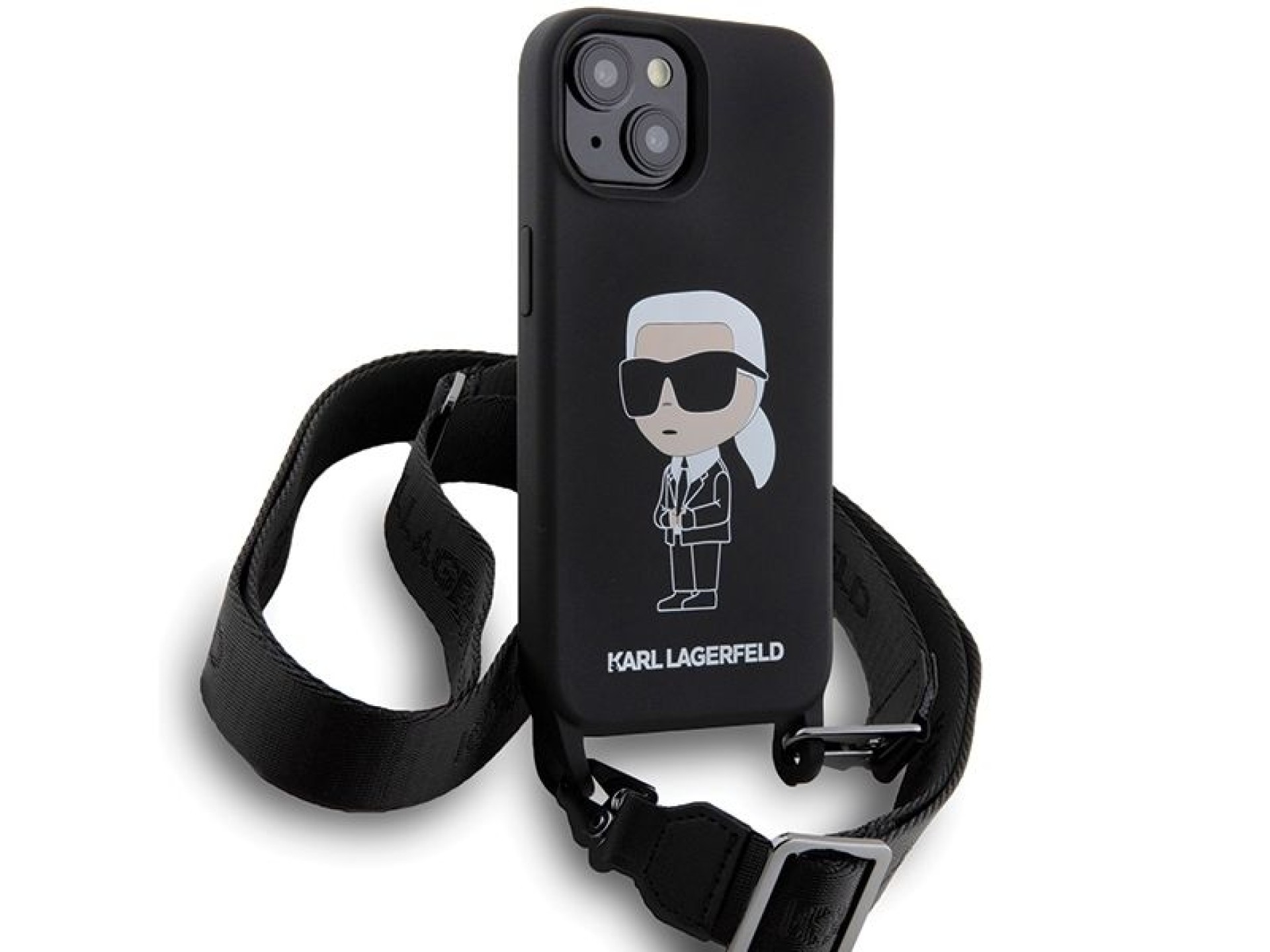 Capa rígida Karl Lagerfeld KLHCP15SSCBSKNK para iPhone 15 de 6,1 polegadas, preta/preta, transversal