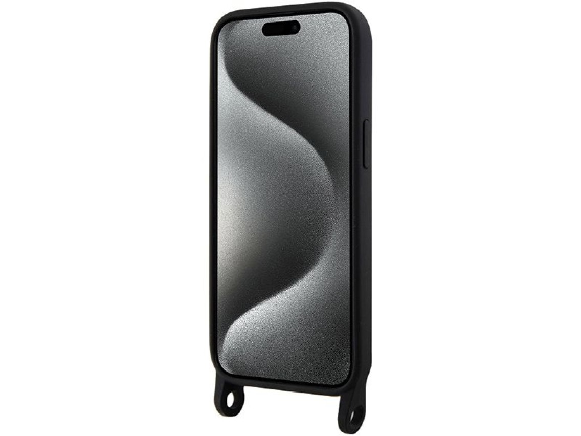 Capa rígida Karl Lagerfeld KLHCP15SSCBSKNK para iPhone 15 de 6,1 polegadas, preta/preta, transversal