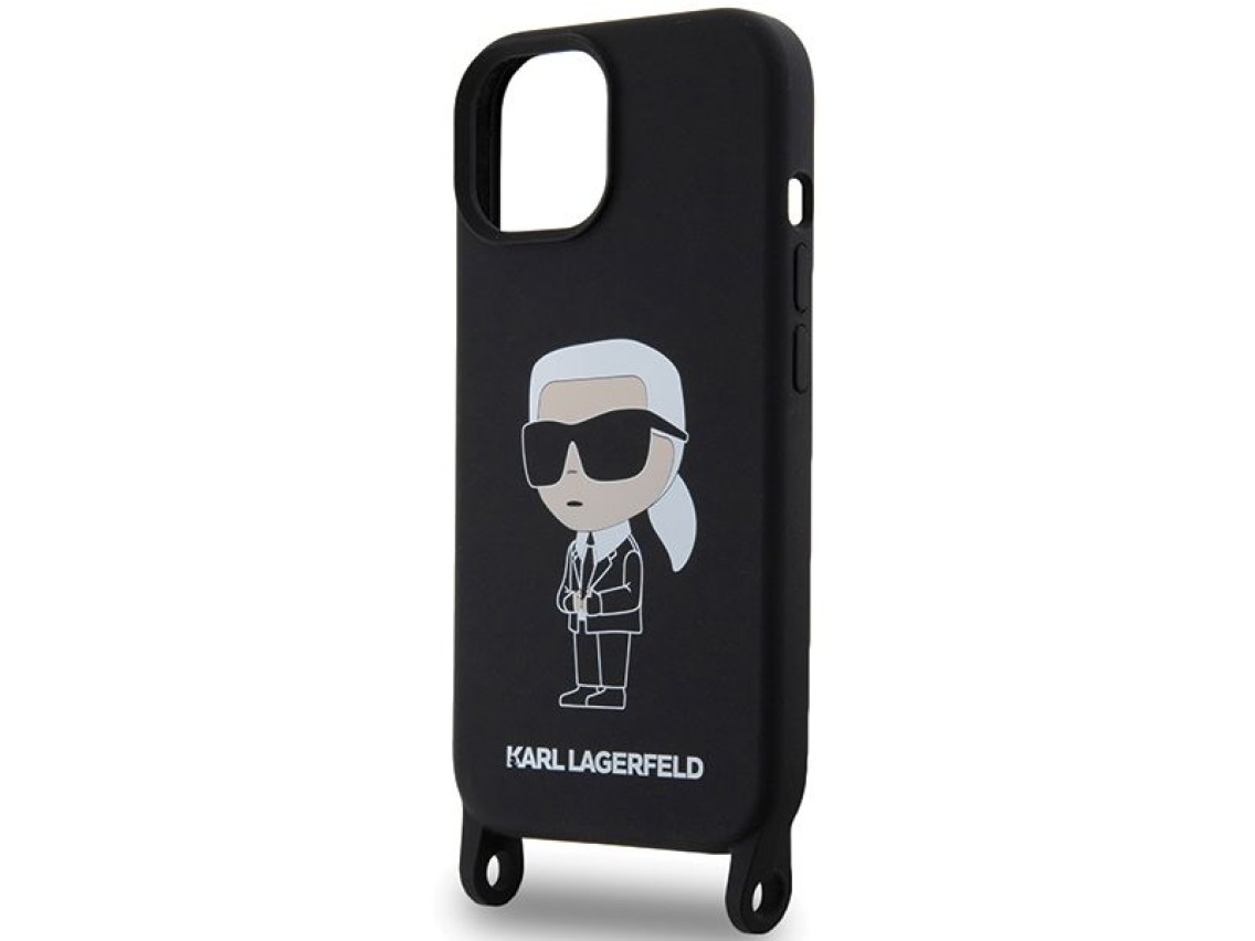 Capa rígida Karl Lagerfeld KLHCP15SSCBSKNK para iPhone 15 de 6,1 polegadas, preta/preta, transversal