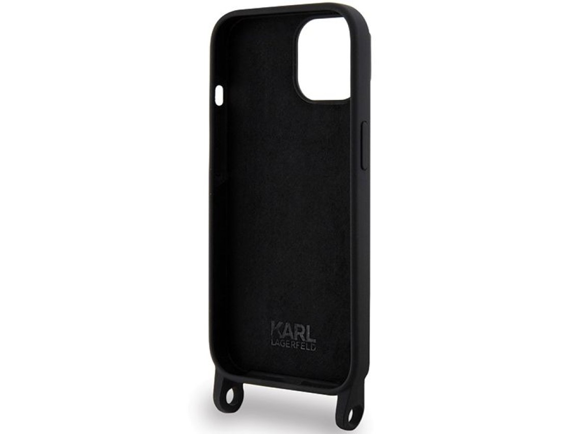 Capa rígida Karl Lagerfeld KLHCP15SSCBSKNK para iPhone 15 de 6,1 polegadas, preta/preta, transversal