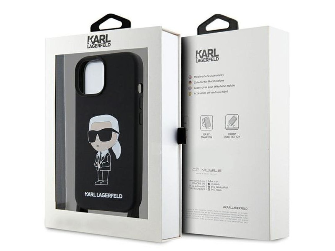 Capa rígida Karl Lagerfeld KLHCP15SSCBSKNK para iPhone 15 de 6,1 polegadas, preta/preta, transversal