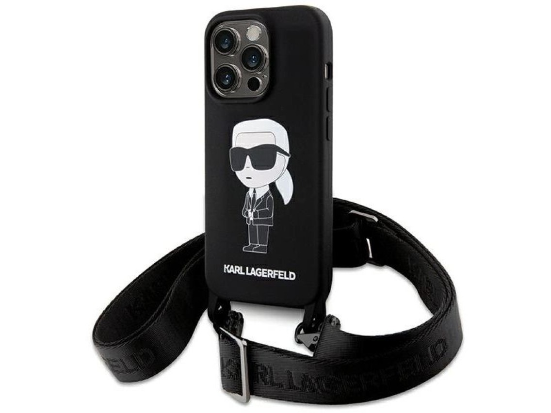 Karl Lagerfeld KLHCP15XSCBSKNK iPhone 15 Pro Max 6.7" funda rígida negra/negra con correa cruzada de