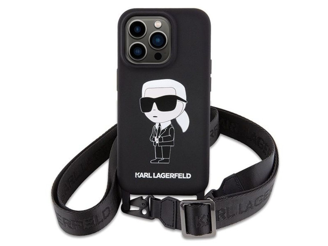 Karl Lagerfeld KLHCP15XSCBSKNK iPhone 15 Pro Max 6.7" funda rígida negra/negra con correa cruzada de