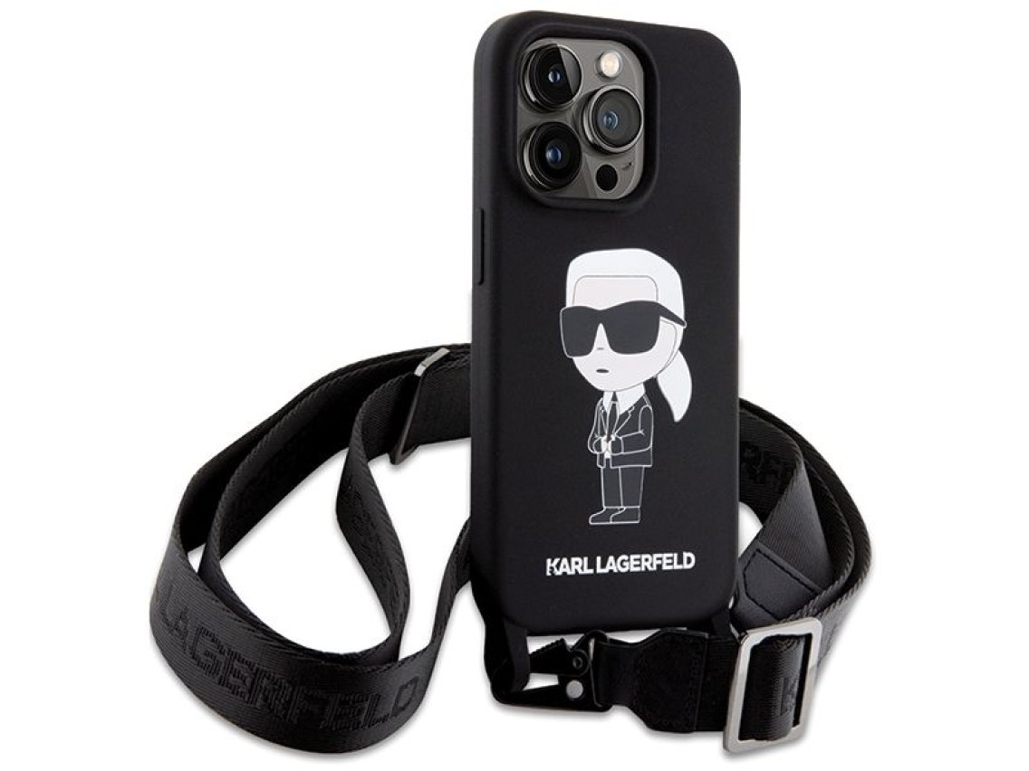 Karl Lagerfeld KLHCP15XSCBSKNK iPhone 15 Pro Max 6.7" funda rígida negra/negra con correa cruzada de