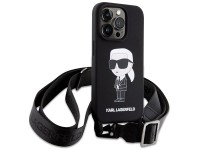 Karl Lagerfeld KLHCP15XSCBSKNK iPhone 15 Pro Max 6.7" funda rígida negra/negra con correa cruzada de Karl Lagerfeld KLHCP15XSCBSKNK iPhone 15 Pro Max 6.7" funda rígida negra/negra con correa cruzada de