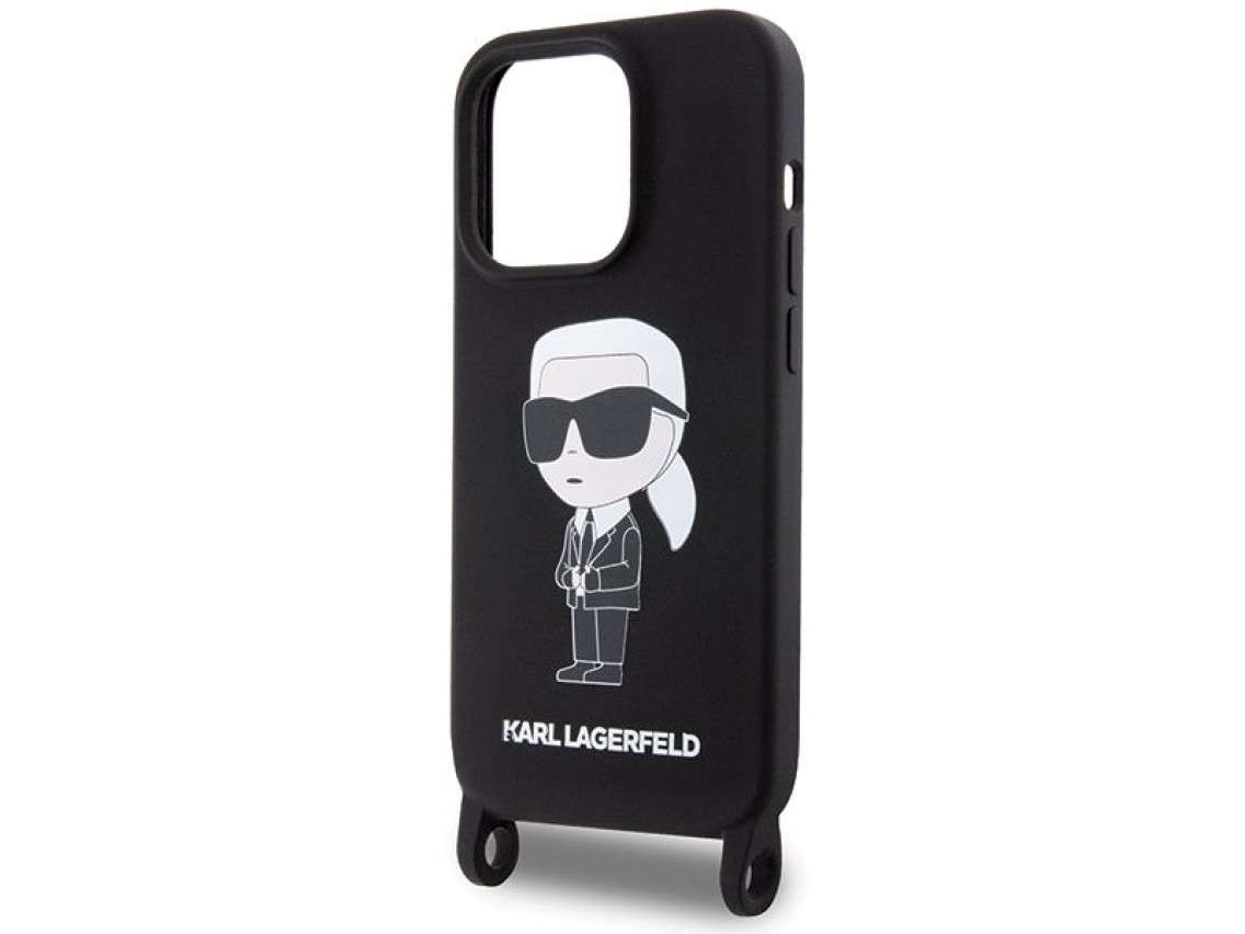 Karl Lagerfeld KLHCP15XSCBSKNK iPhone 15 Pro Max 6.7" funda rígida negra/negra con correa cruzada de