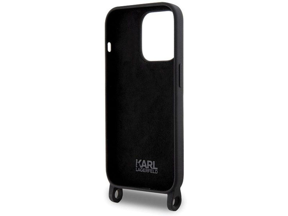 Karl Lagerfeld KLHCP15XSCBSKNK iPhone 15 Pro Max 6.7" funda rígida negra/negra con correa cruzada de