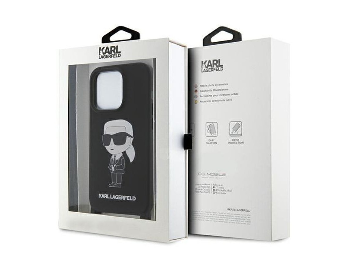 Karl Lagerfeld KLHCP15XSCBSKNK iPhone 15 Pro Max 6.7" funda rígida negra/negra con correa cruzada de
