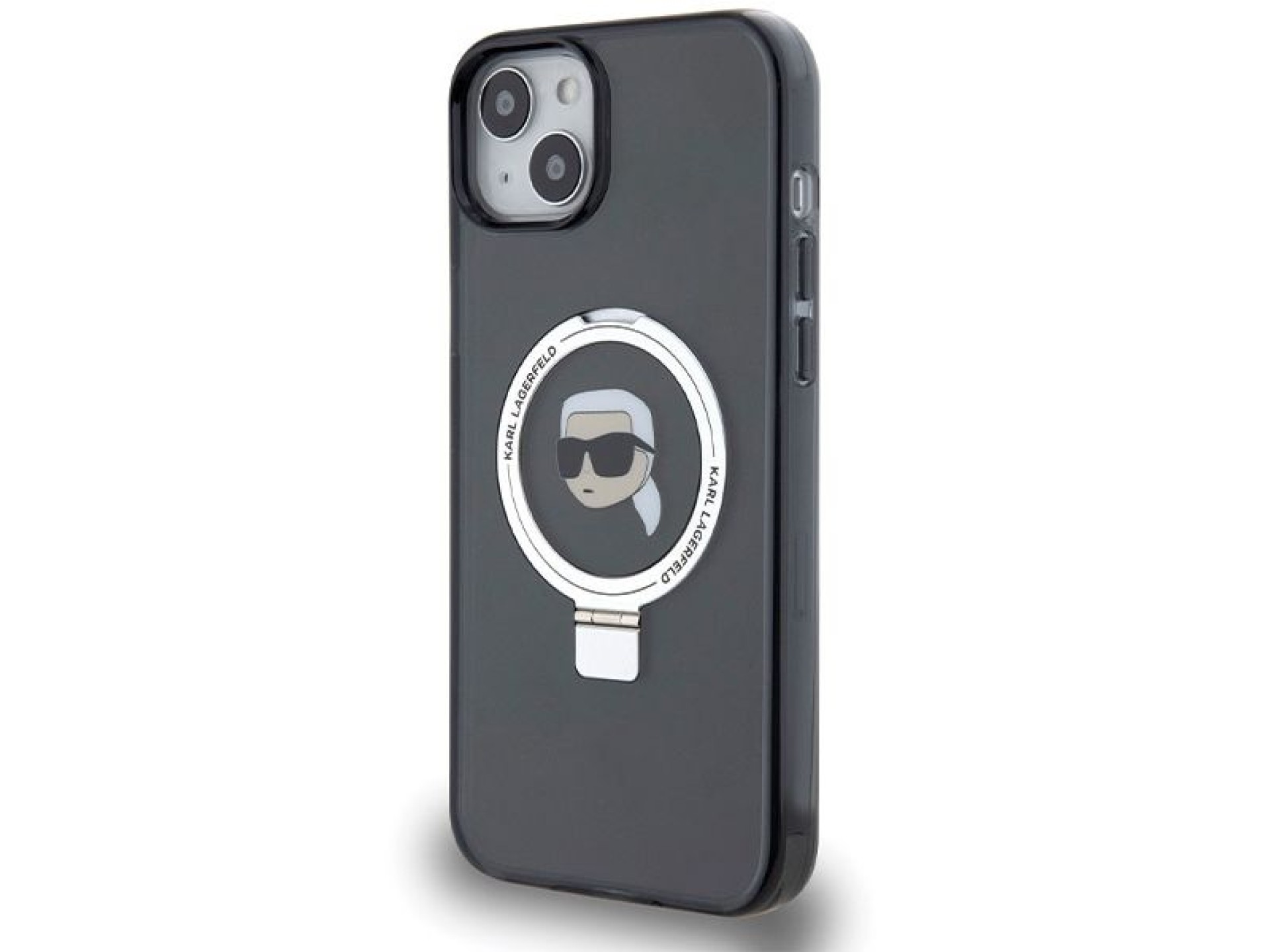 Capa rígida preta/preta Karl Lagerfeld KLHMP15SHMRSKHK para iPhone 15 de 6,1 polegadas com suporte d