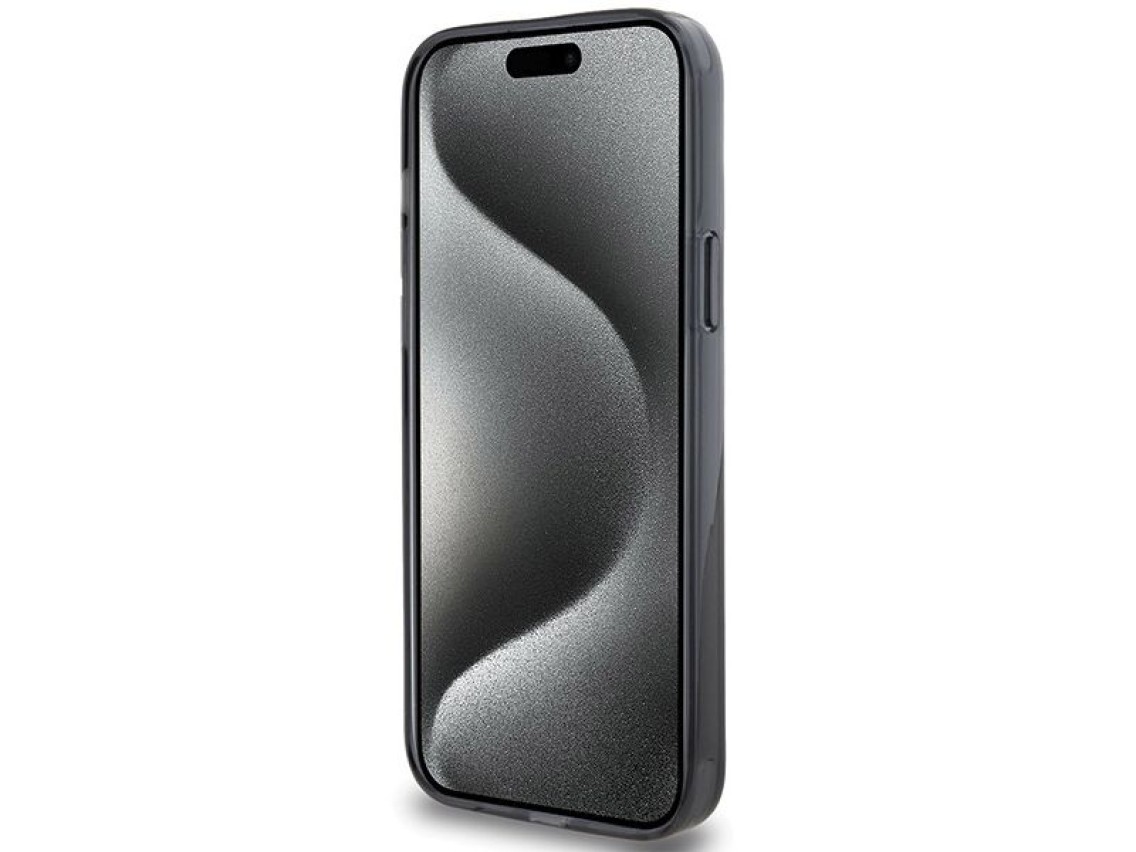 Capa rígida preta/preta Karl Lagerfeld KLHMP15SHMRSKHK para iPhone 15 de 6,1 polegadas com suporte d