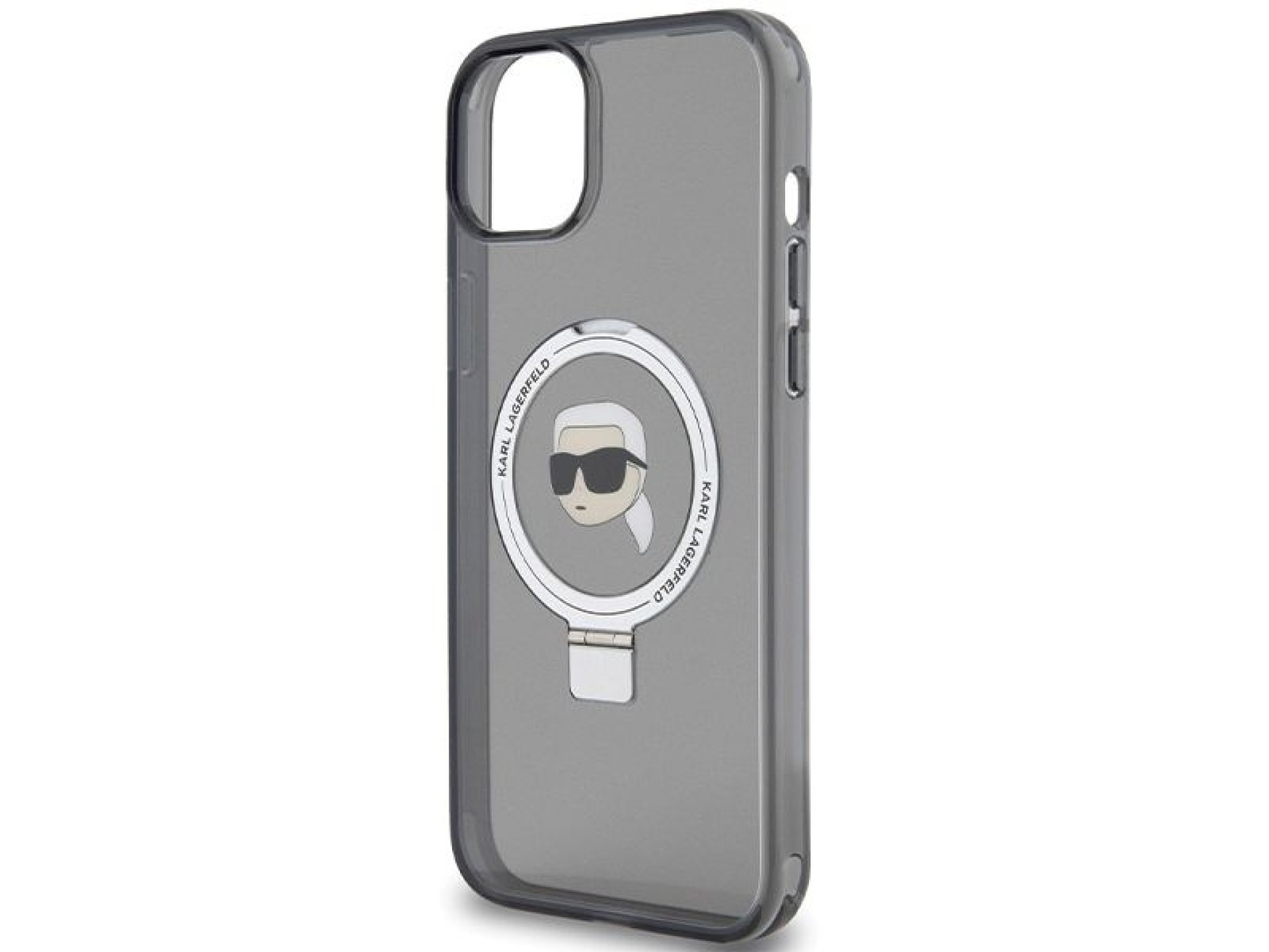 Capa rígida preta/preta Karl Lagerfeld KLHMP15SHMRSKHK para iPhone 15 de 6,1 polegadas com suporte d