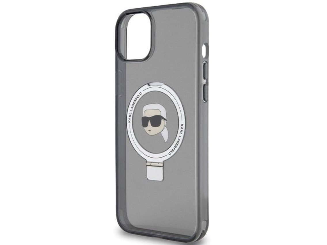 Capa rígida preta/preta Karl Lagerfeld KLHMP15SHMRSKHK para iPhone 15 de 6,1 polegadas com suporte d
