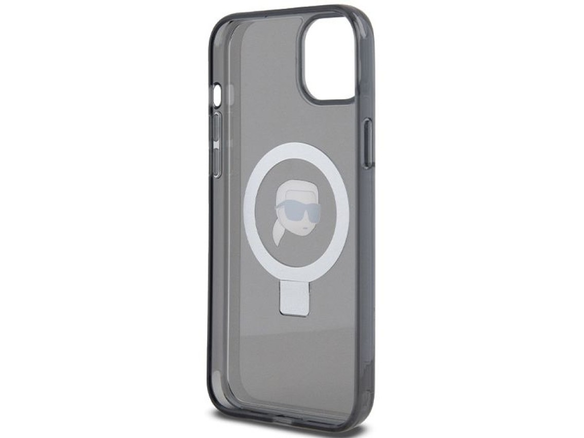 Capa rígida preta/preta Karl Lagerfeld KLHMP15SHMRSKHK para iPhone 15 de 6,1 polegadas com suporte d