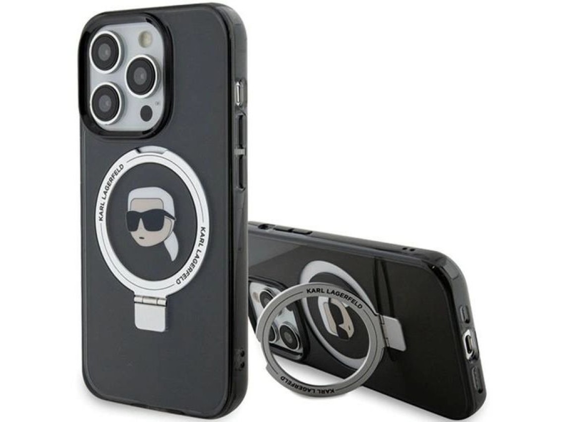 Karl Lagerfeld KLHMP15LHMRSKHK iPhone 15 Pro 6.1" negro/negro estuche rígido Soporte de anillo Karl