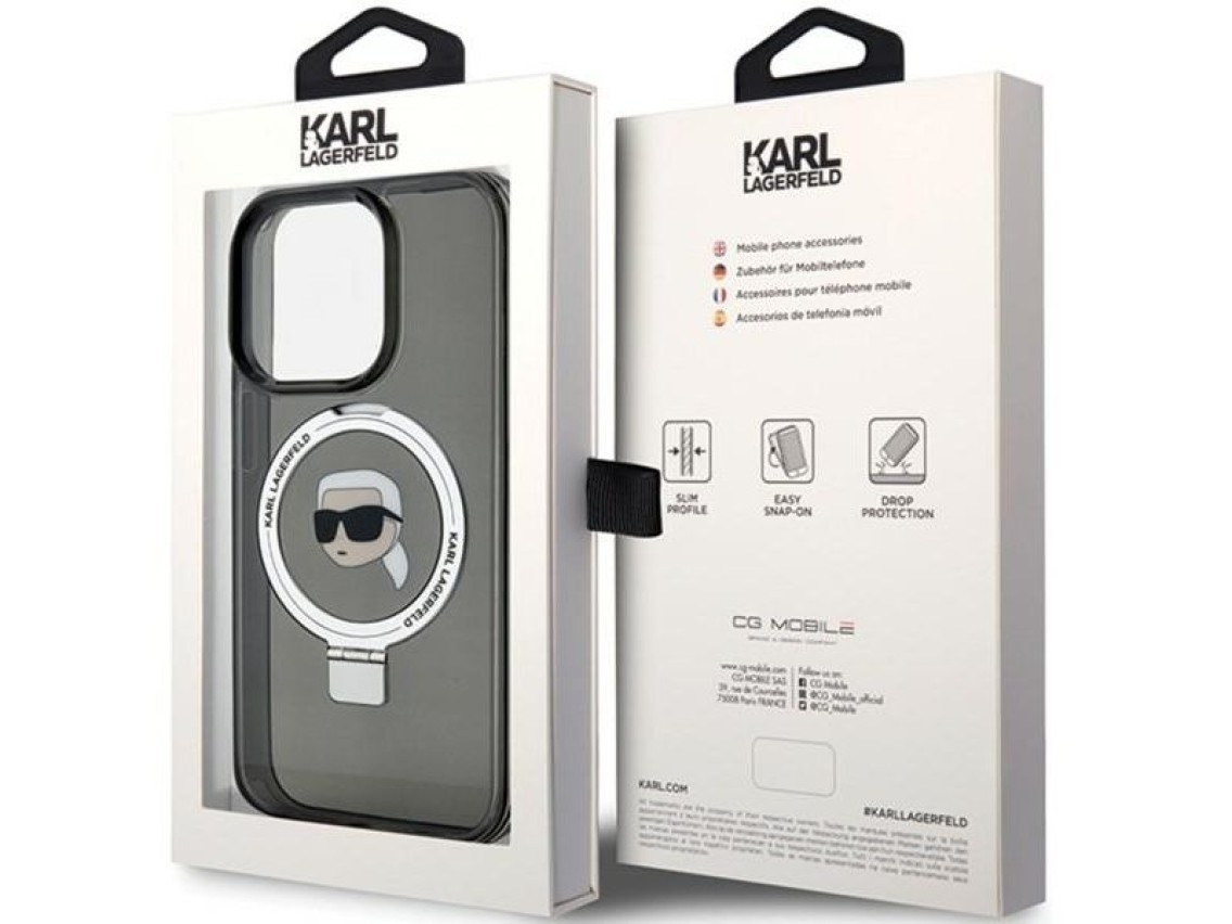 Karl Lagerfeld KLHMP15LHMRSKHK iPhone 15 Pro 6.1" negro/negro estuche rígido Soporte de anillo Karl