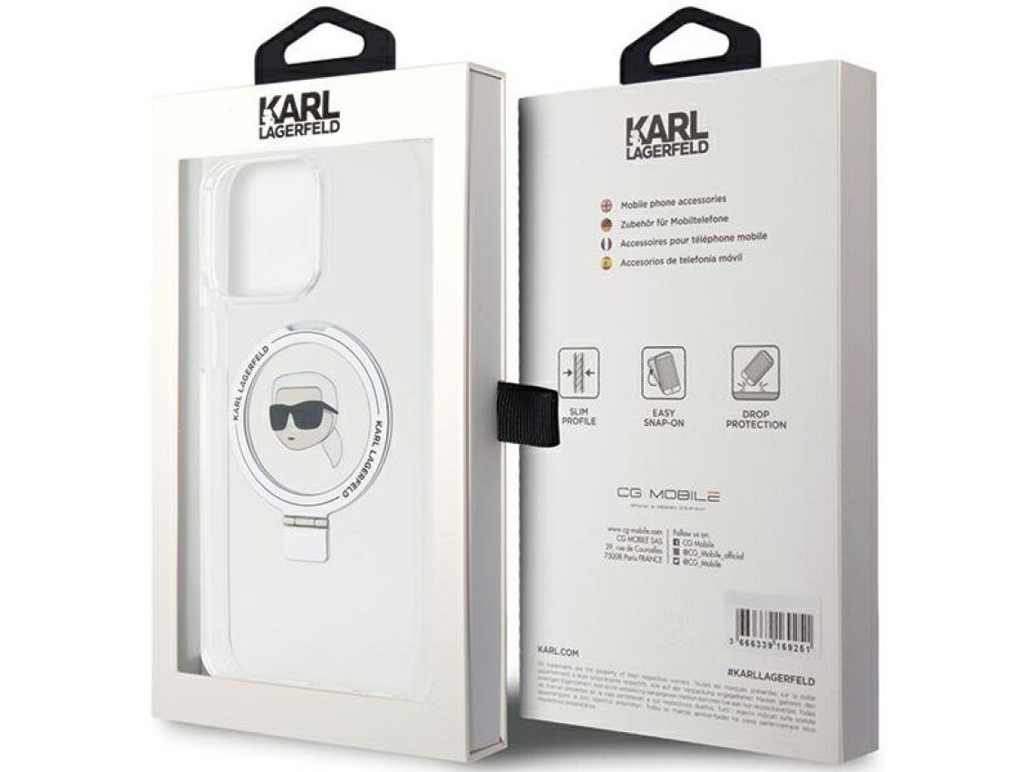 Karl Lagerfeld KLHMP15LHMRSKHH iPhone 15 Pro 6.1" blanco/blanco estuche rígido Soporte de anillo Kar