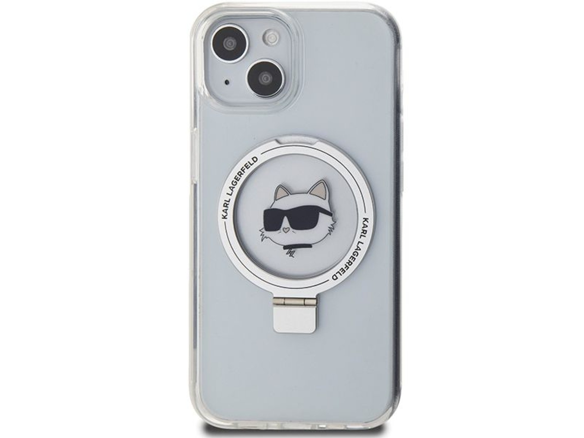 Capa rígida branca/branca Karl Lagerfeld KLHMP15SHMRSCHH para iPhone 15 de 6,1 polegadas com suporte