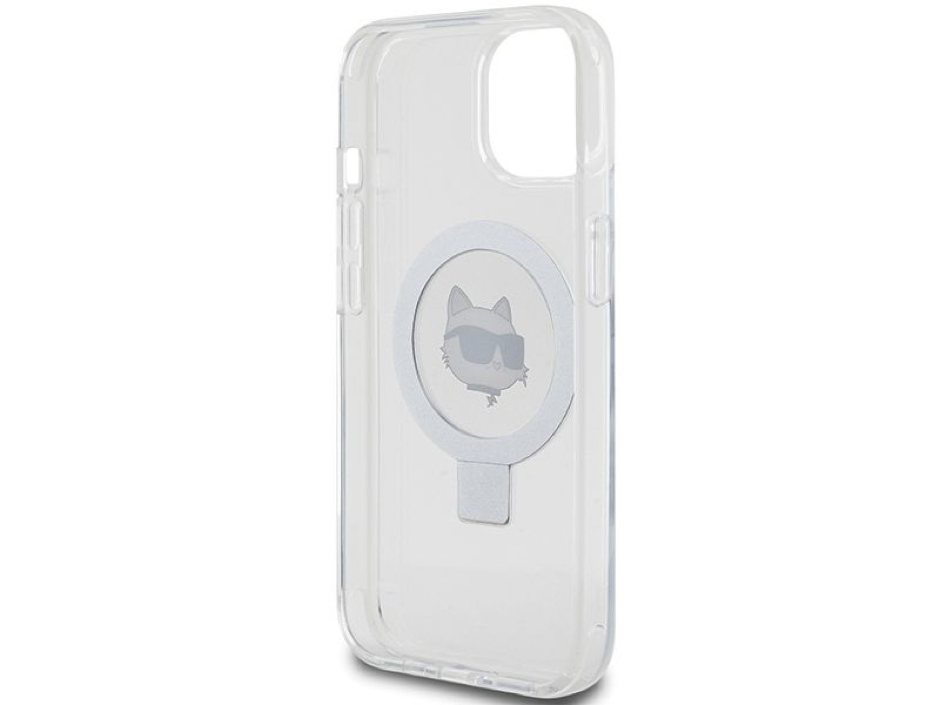Capa rígida branca/branca Karl Lagerfeld KLHMP15SHMRSCHH para iPhone 15 de 6,1 polegadas com suporte