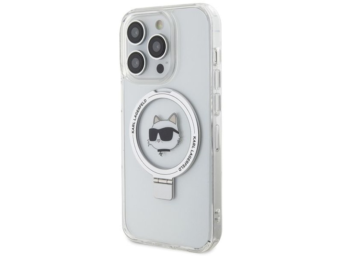 Capa rígida branca/branca Karl Lagerfeld KLHMP15XHMRSCHH para iPhone 15 Pro Max 6.7" com suporte de