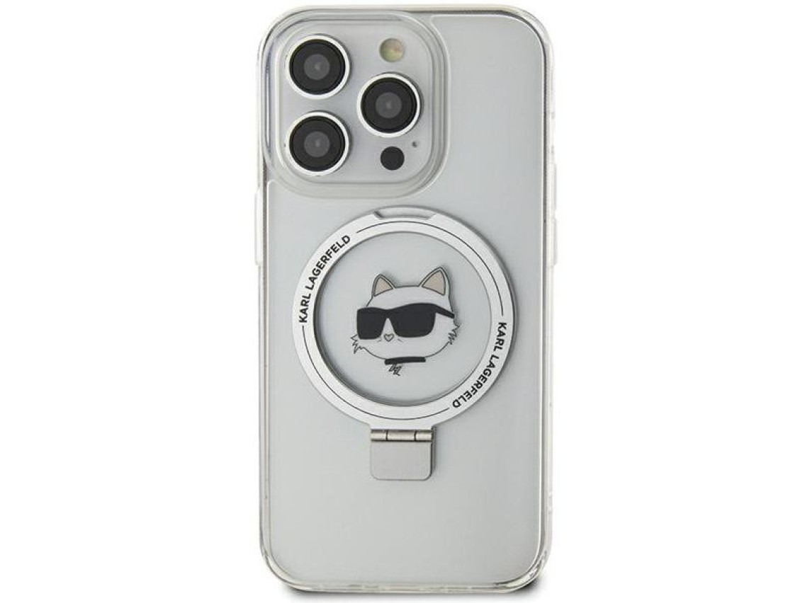 Capa rígida branca/branca Karl Lagerfeld KLHMP15XHMRSCHH para iPhone 15 Pro Max 6.7" com suporte de