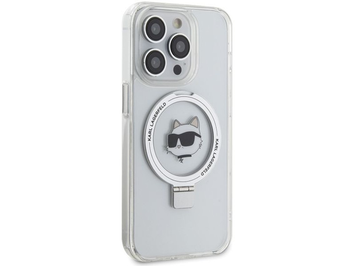 Capa rígida branca/branca Karl Lagerfeld KLHMP15XHMRSCHH para iPhone 15 Pro Max 6.7" com suporte de