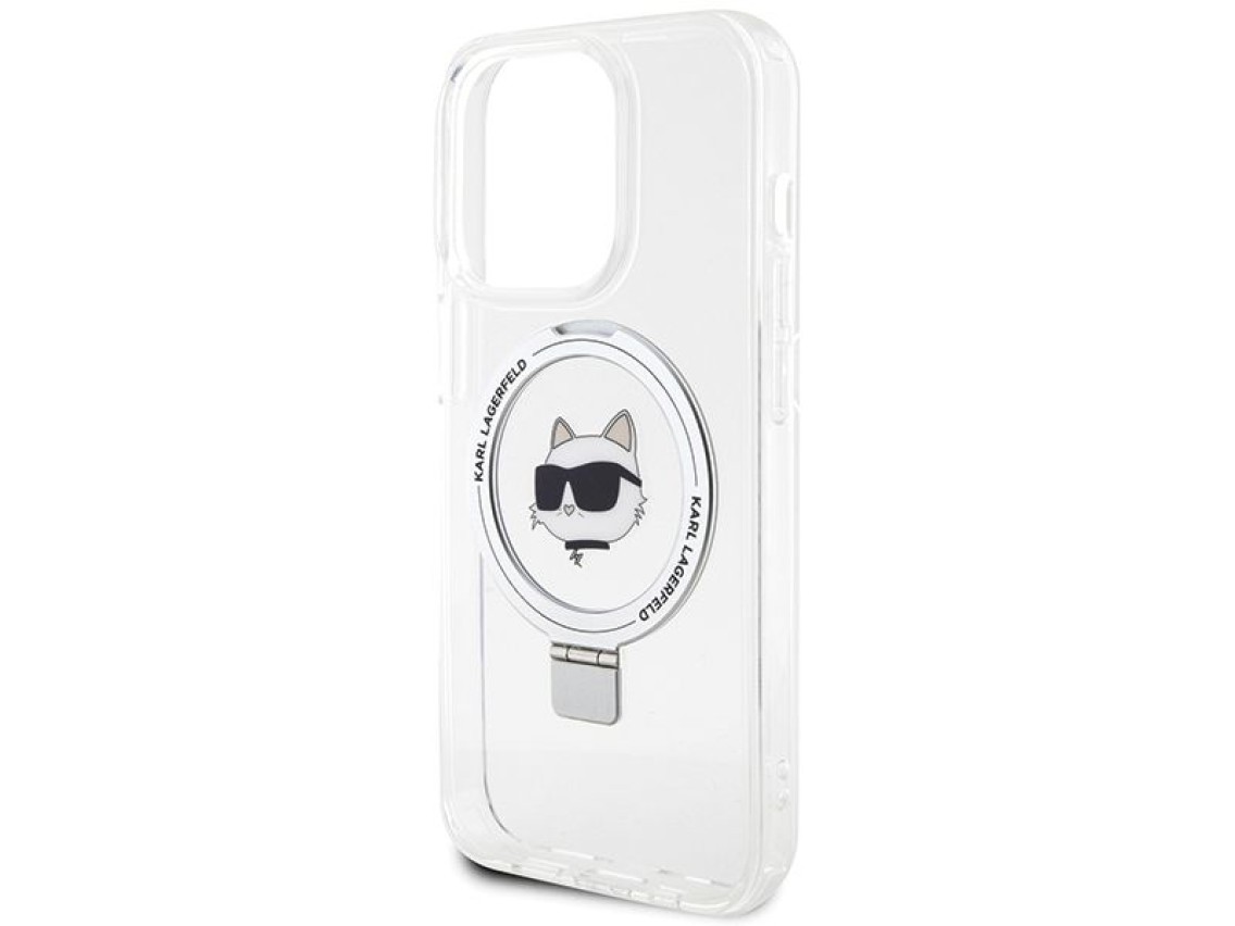 Capa rígida branca/branca Karl Lagerfeld KLHMP15XHMRSCHH para iPhone 15 Pro Max 6.7" com suporte de
