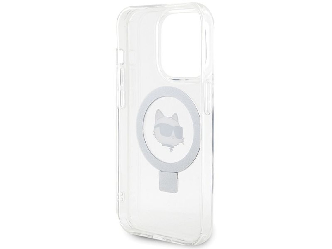 Capa rígida branca/branca Karl Lagerfeld KLHMP15XHMRSCHH para iPhone 15 Pro Max 6.7" com suporte de