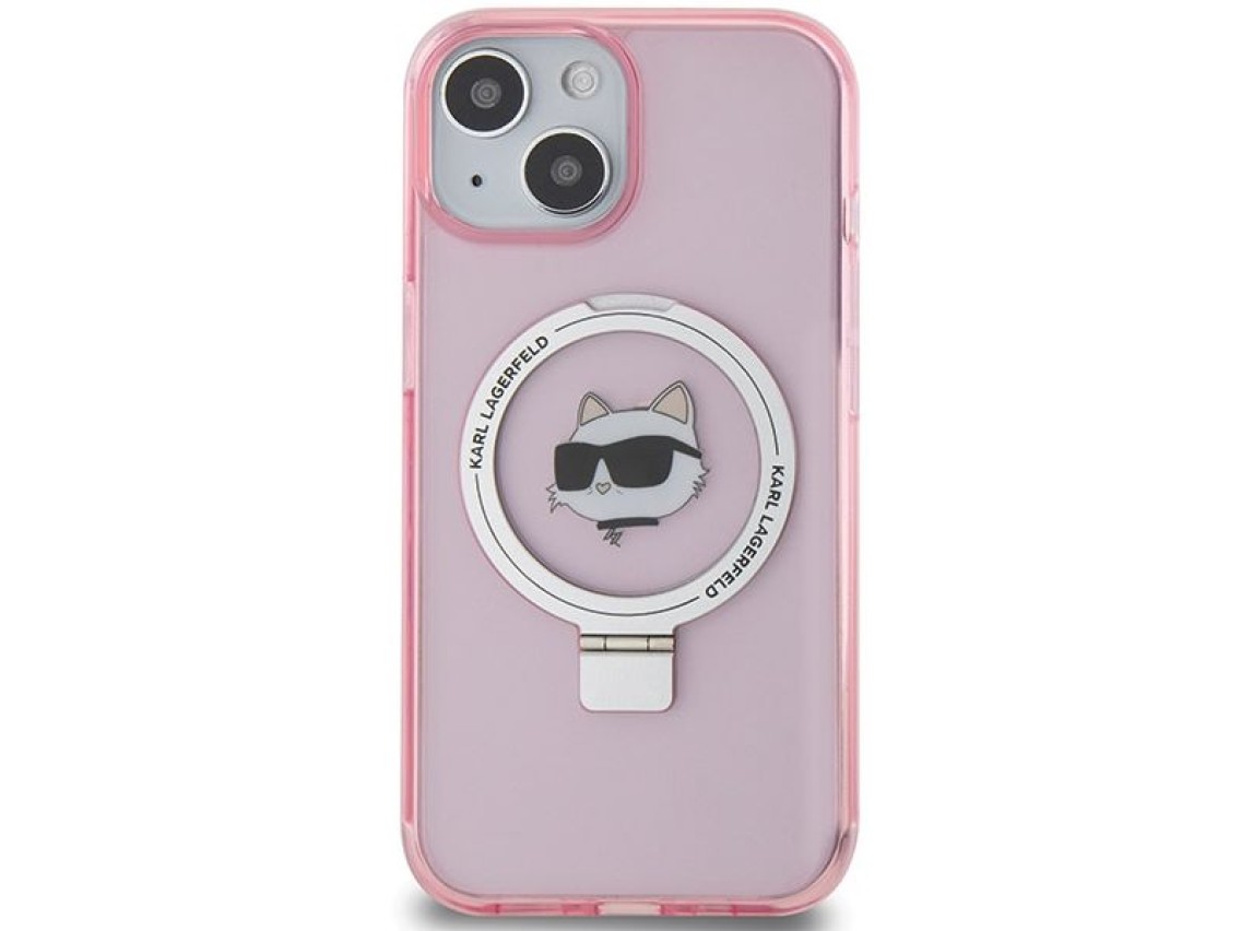 Capa rígida rosa/rosa Karl Lagerfeld KLHMP15SHMRSCHP para iPhone 15 de 6,1 polegadas com suporte de