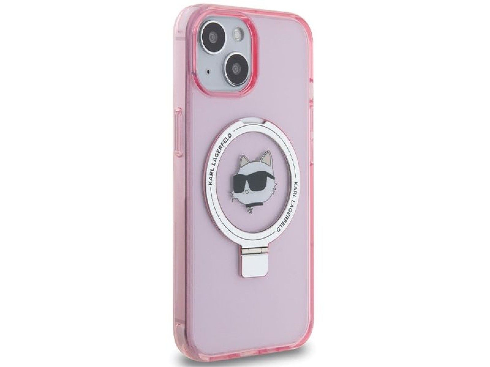 Capa rígida rosa/rosa Karl Lagerfeld KLHMP15SHMRSCHP para iPhone 15 de 6,1 polegadas com suporte de