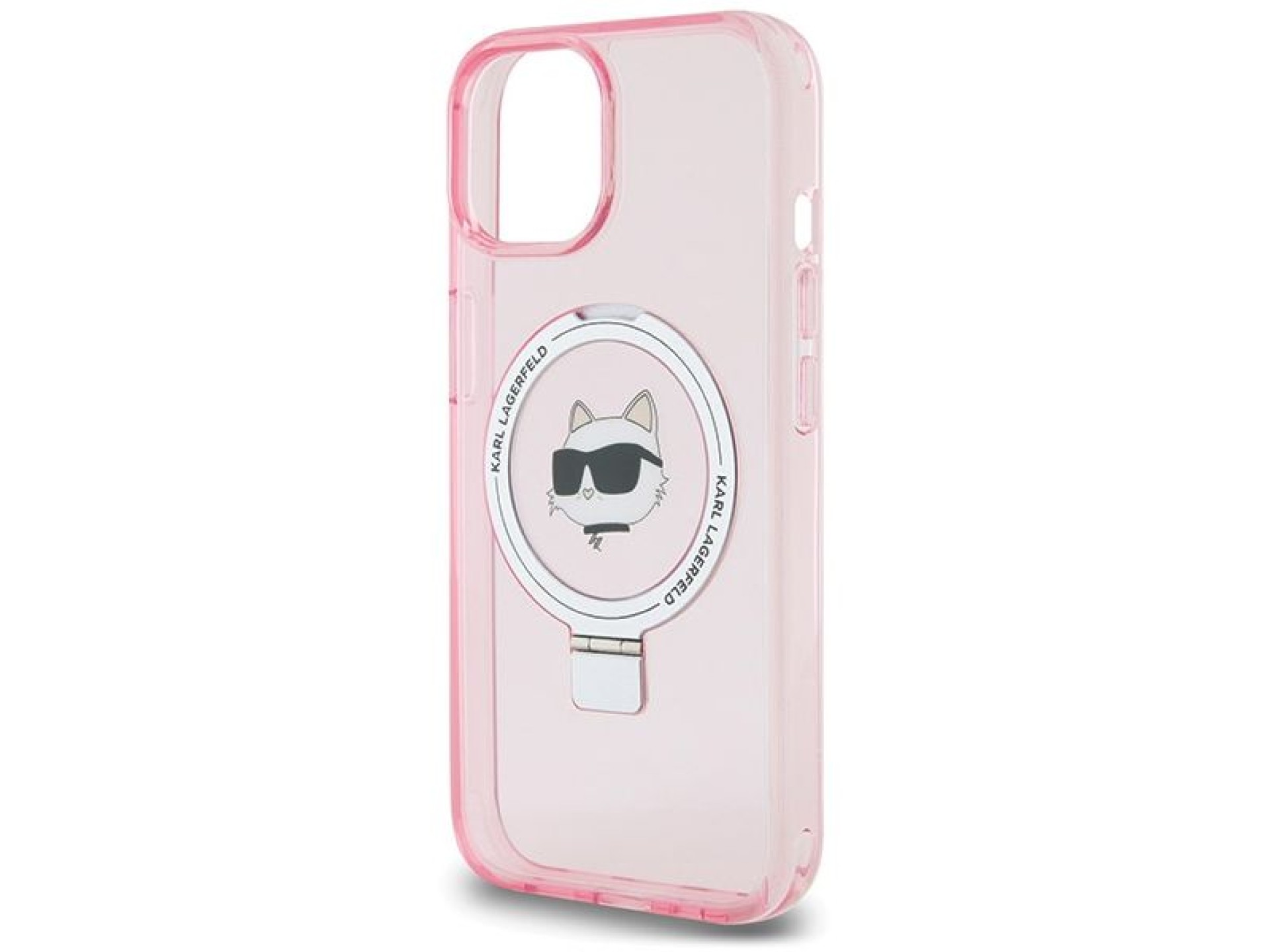 Capa rígida rosa/rosa Karl Lagerfeld KLHMP15SHMRSCHP para iPhone 15 de 6,1 polegadas com suporte de