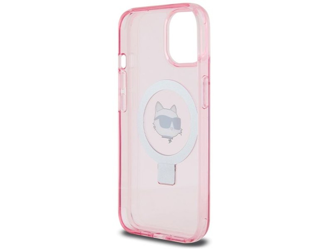 Capa rígida rosa/rosa Karl Lagerfeld KLHMP15SHMRSCHP para iPhone 15 de 6,1 polegadas com suporte de
