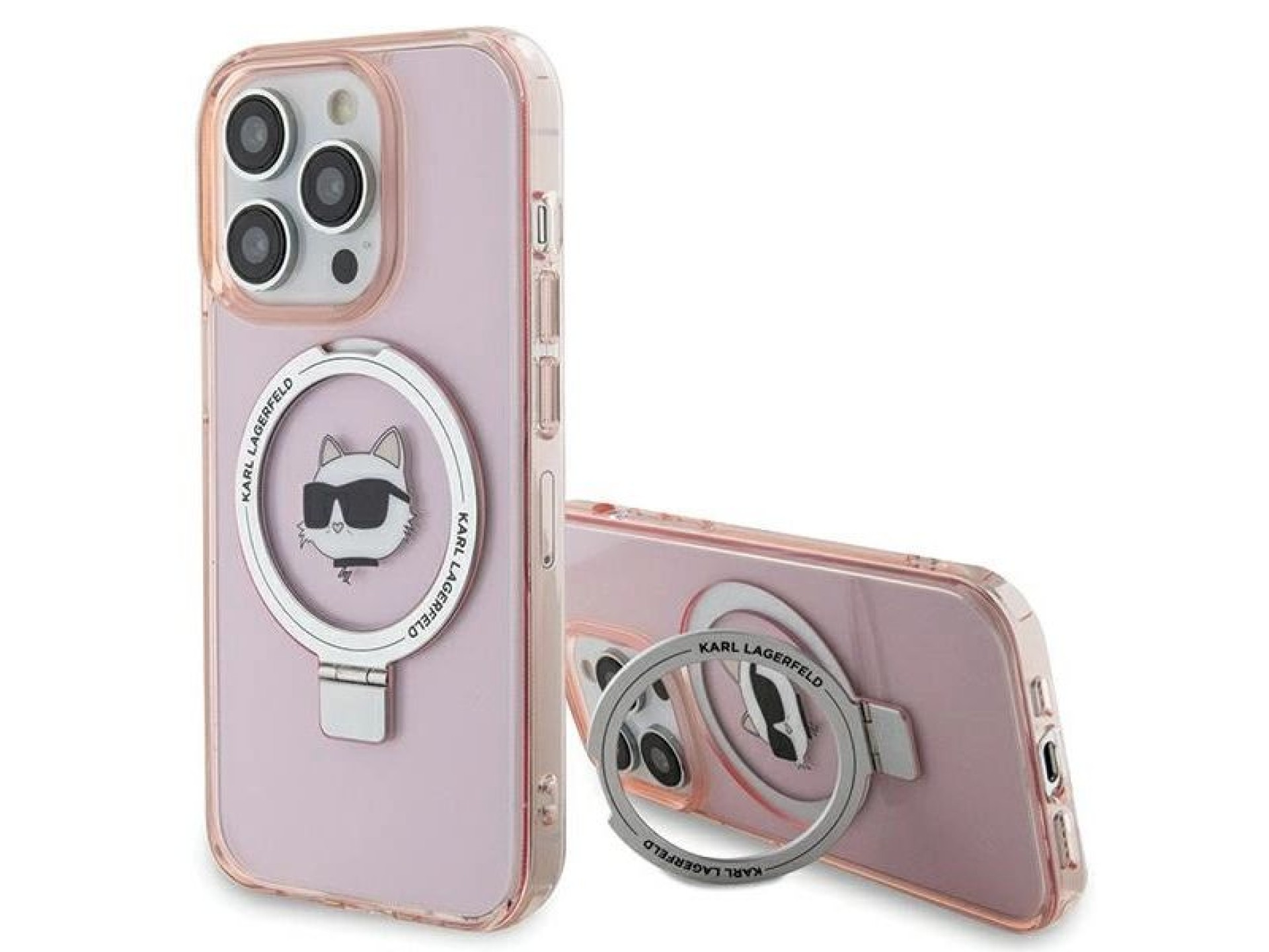 Capa rígida rosa/rosa Karl Lagerfeld KLHMP15LHMRSCHP para iPhone 15 Pro de 6,1 polegadas com suporte