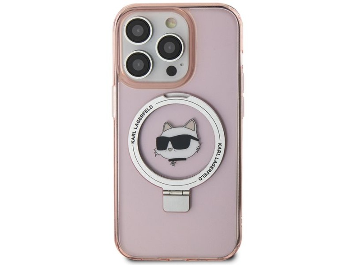 Capa rígida rosa/rosa Karl Lagerfeld KLHMP15LHMRSCHP para iPhone 15 Pro de 6,1 polegadas com suporte