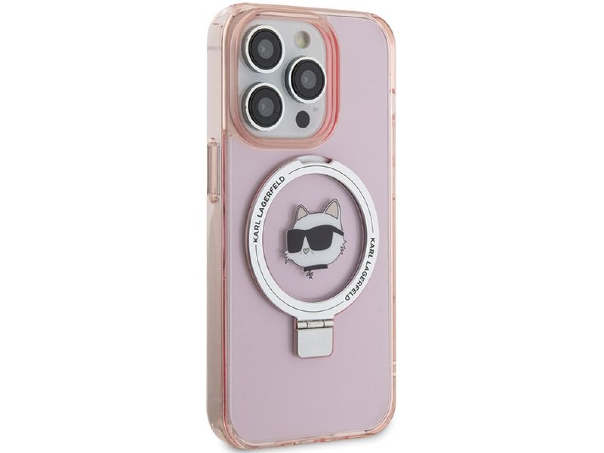 Capa rígida rosa/rosa Karl Lagerfeld KLHMP15LHMRSCHP para iPhone 15 Pro de 6,1 polegadas com suporte