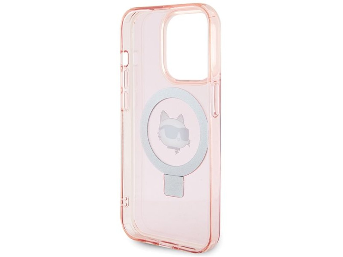 Capa rígida rosa/rosa Karl Lagerfeld KLHMP15LHMRSCHP para iPhone 15 Pro de 6,1 polegadas com suporte