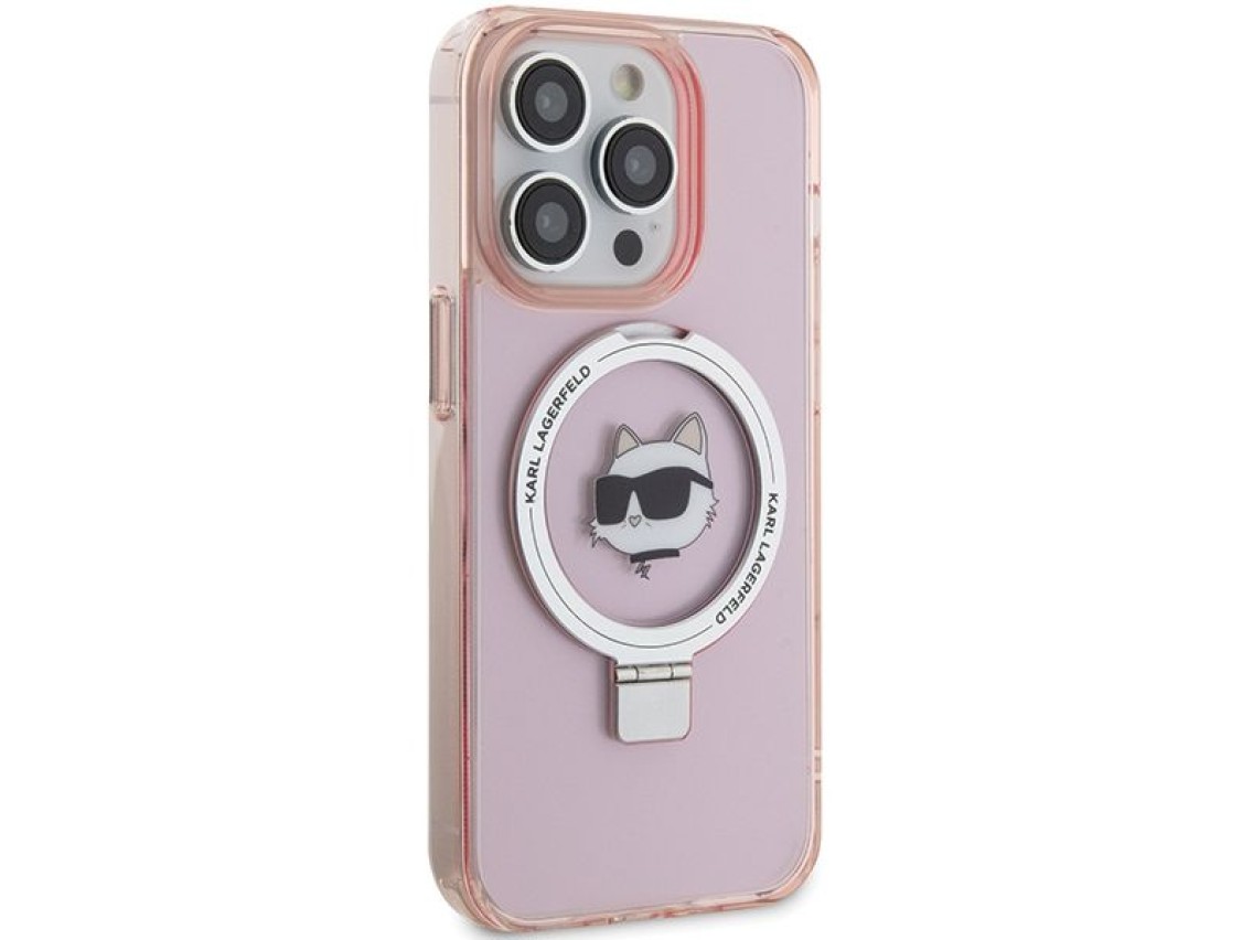 Capa rígida rosa/rosa Karl Lagerfeld KLHMP15XHMRSCHP para iPhone 15 Pro Max 6.7" com suporte de anel