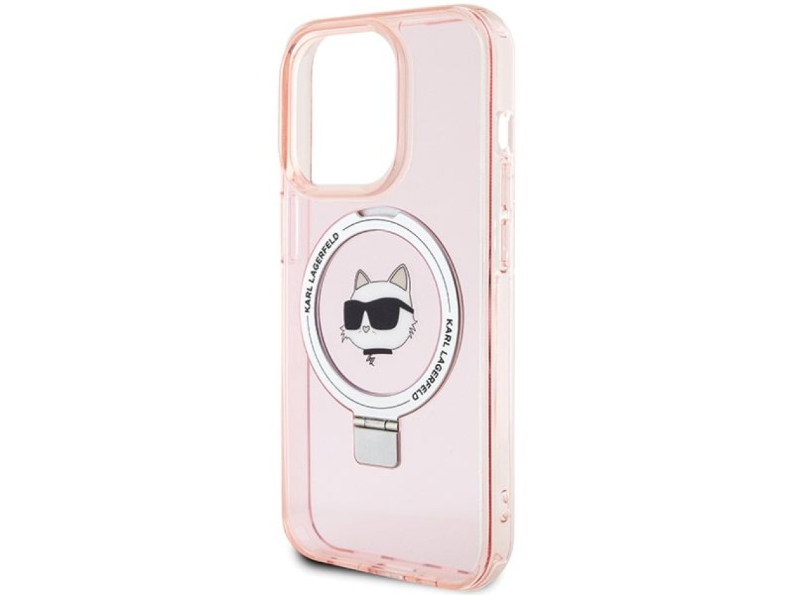 Capa rígida rosa/rosa Karl Lagerfeld KLHMP15XHMRSCHP para iPhone 15 Pro Max 6.7" com suporte de anel