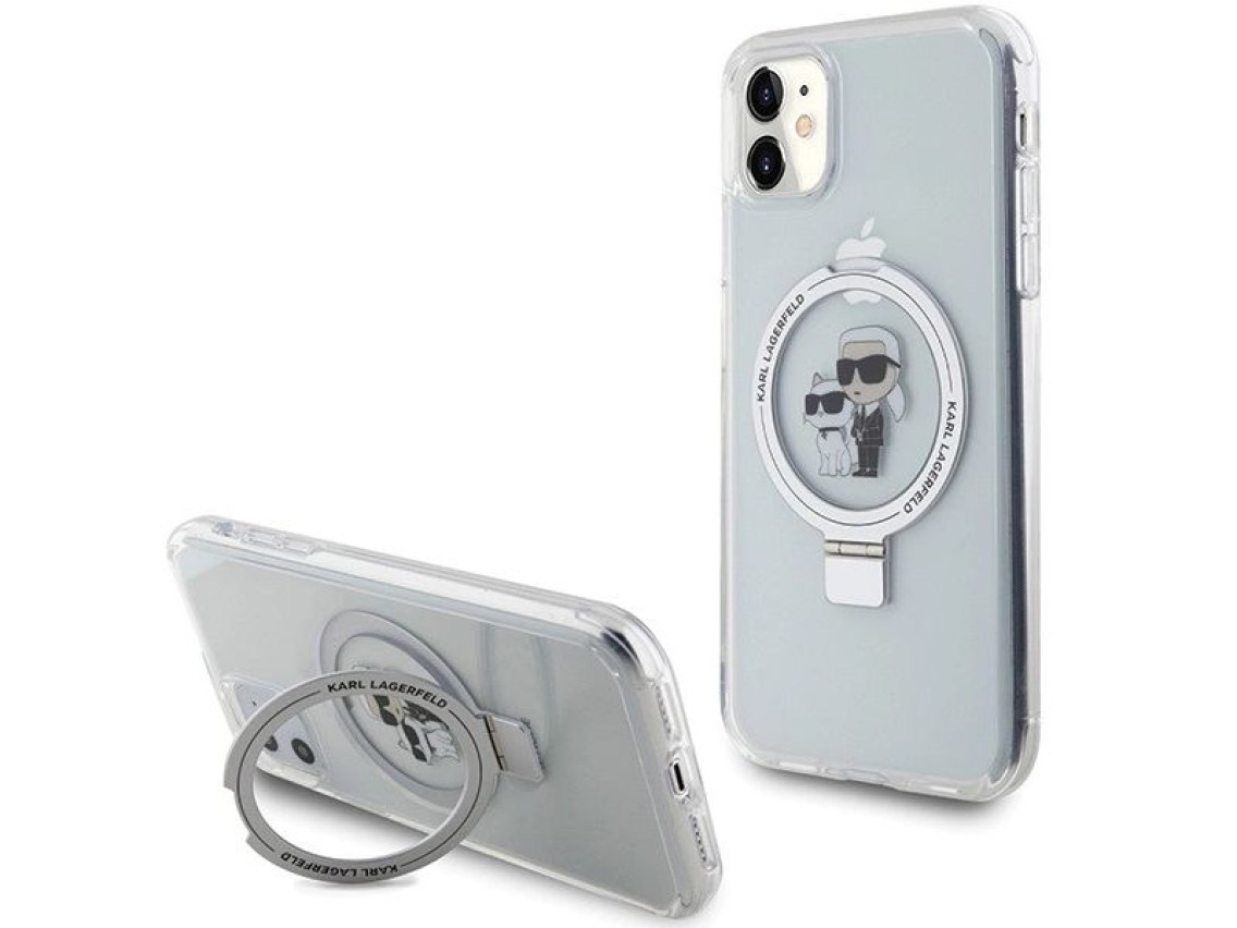 Karl Lagerfeld KLHMN61HMRSKCH iPhone 11 / Xr 6.1" blanco/blanco estuche rígido Soporte de anillo Kar
