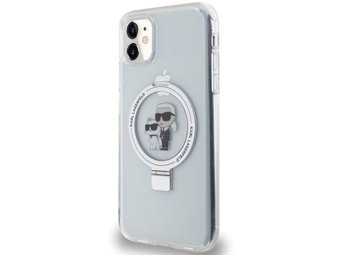 Karl Lagerfeld KLHMN61HMRSKCH iPhone 11 / Xr 6.1" blanco/blanco estuche rígido Soporte de anillo Kar