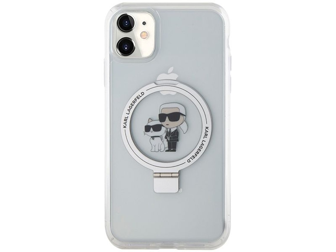 Karl Lagerfeld KLHMN61HMRSKCH iPhone 11 / Xr 6.1" blanco/blanco estuche rígido Soporte de anillo Kar