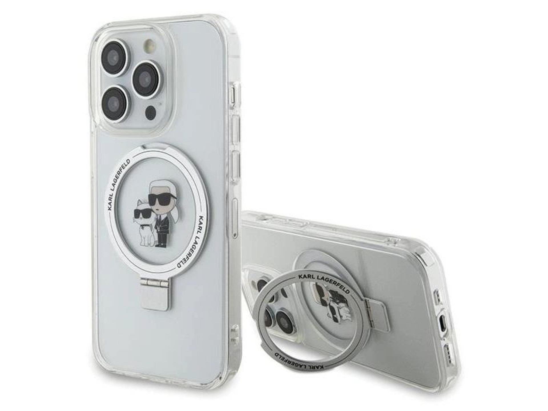 Karl Lagerfeld Ring Stand Karl&Choupette MagSafe case for iPhone 13 Pro / 13 - white