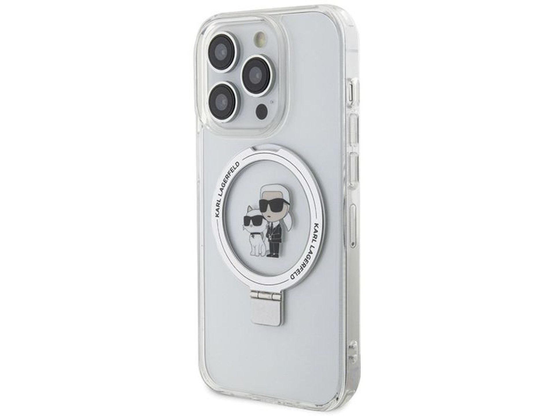 Suporte de anel Karl Lagerfeld, capa MagSafe Karl&Choupette para iPhone 13 Pro Max - branca
