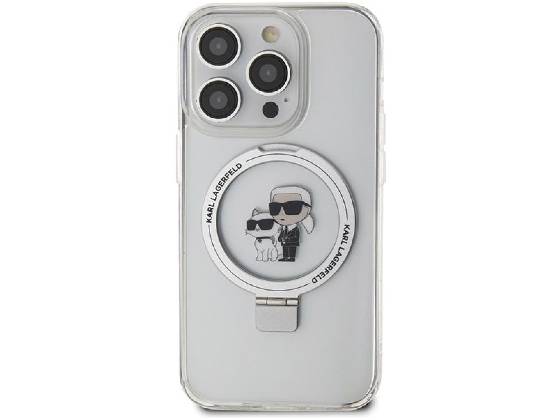 Suporte de anel Karl Lagerfeld, capa MagSafe Karl&Choupette para iPhone 13 Pro Max - branca