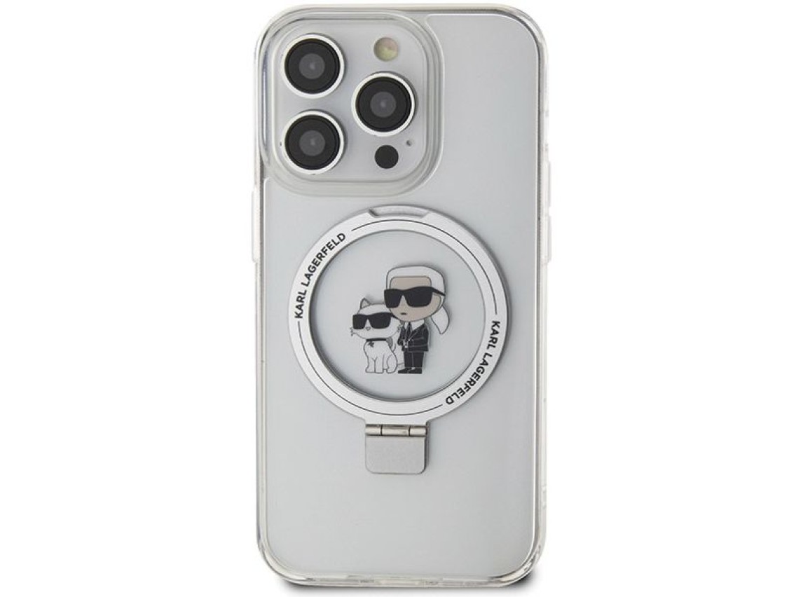 Suporte de anel Karl Lagerfeld, capa MagSafe Karl&Choupette para iPhone 13 Pro Max - branca