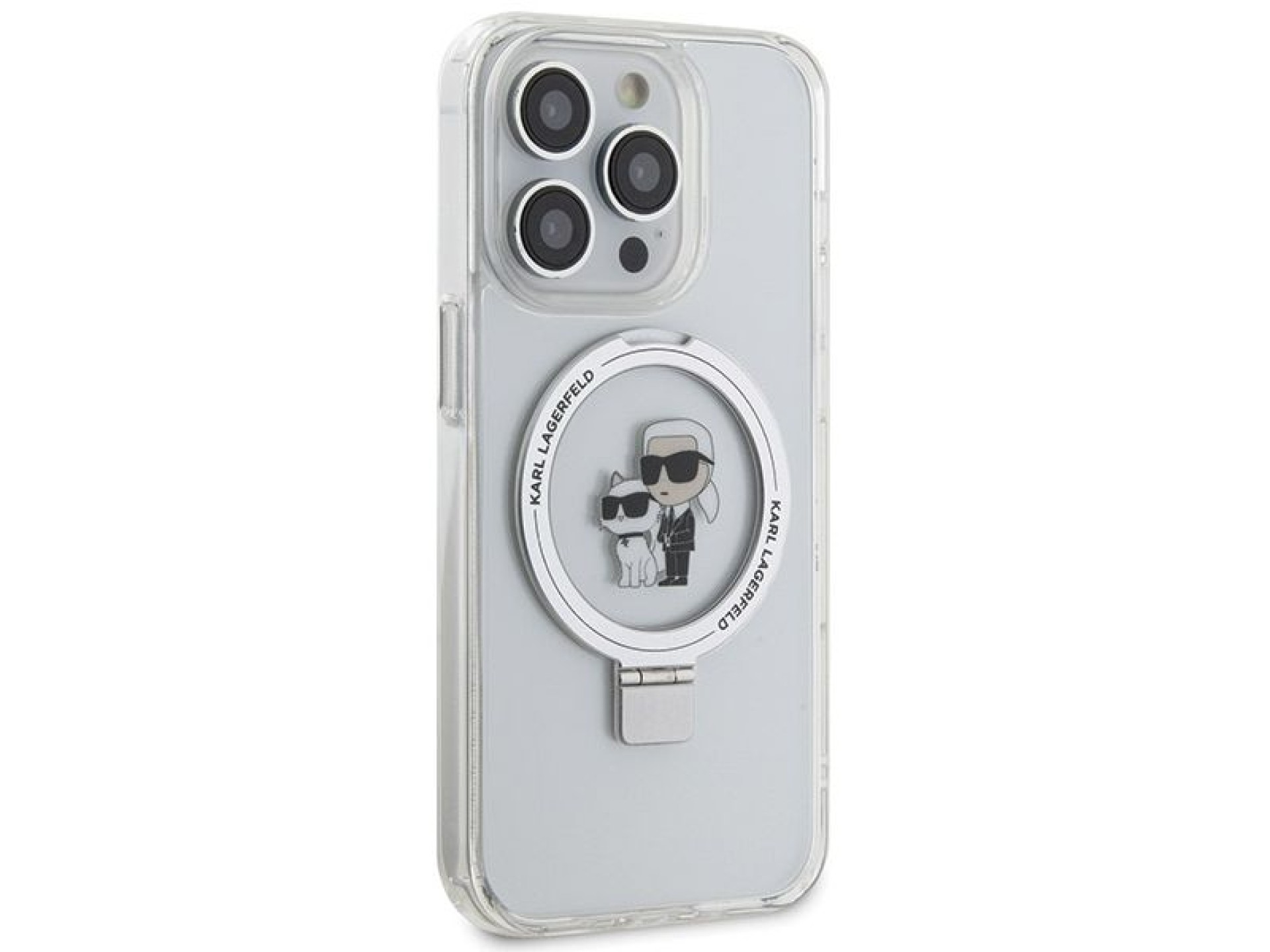 Suporte de anel Karl Lagerfeld, capa MagSafe Karl&Choupette para iPhone 13 Pro Max - branca