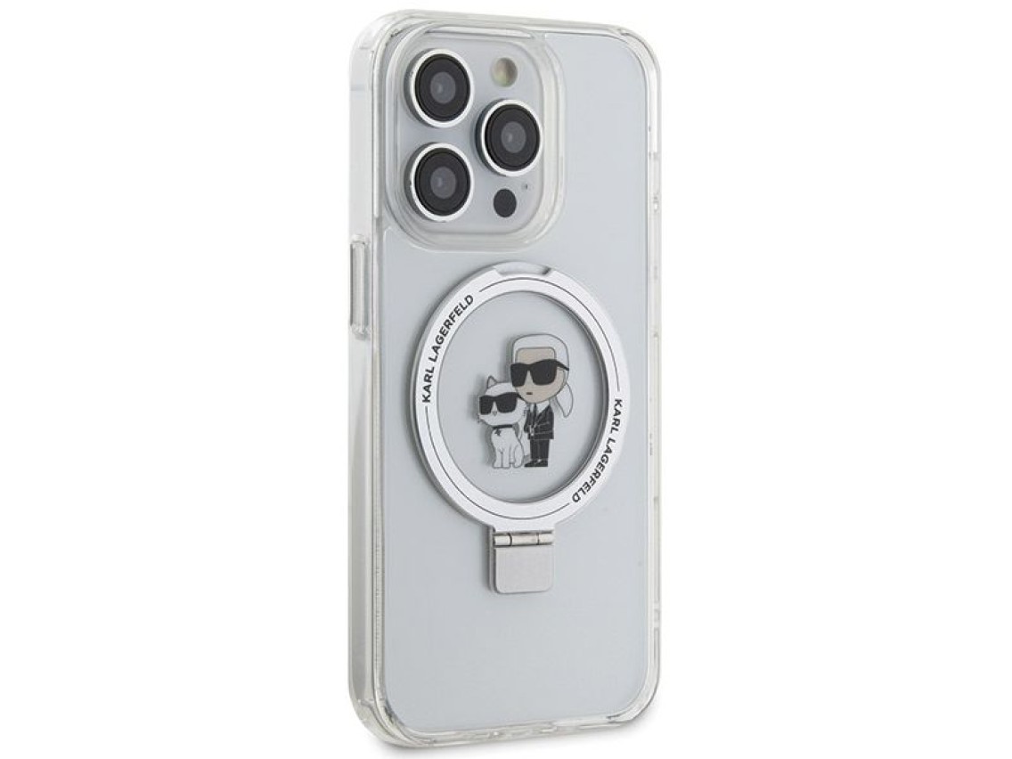 Suporte de anel Karl Lagerfeld, capa MagSafe Karl&Choupette para iPhone 13 Pro Max - branca