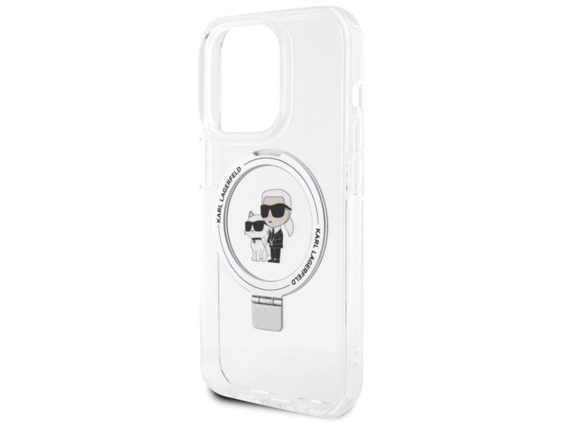 Suporte de anel Karl Lagerfeld, capa MagSafe Karl&Choupette para iPhone 13 Pro Max - branca