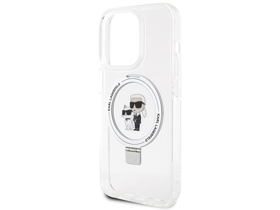 Suporte de anel Karl Lagerfeld, capa MagSafe Karl&Choupette para iPhone 13 Pro Max - branca