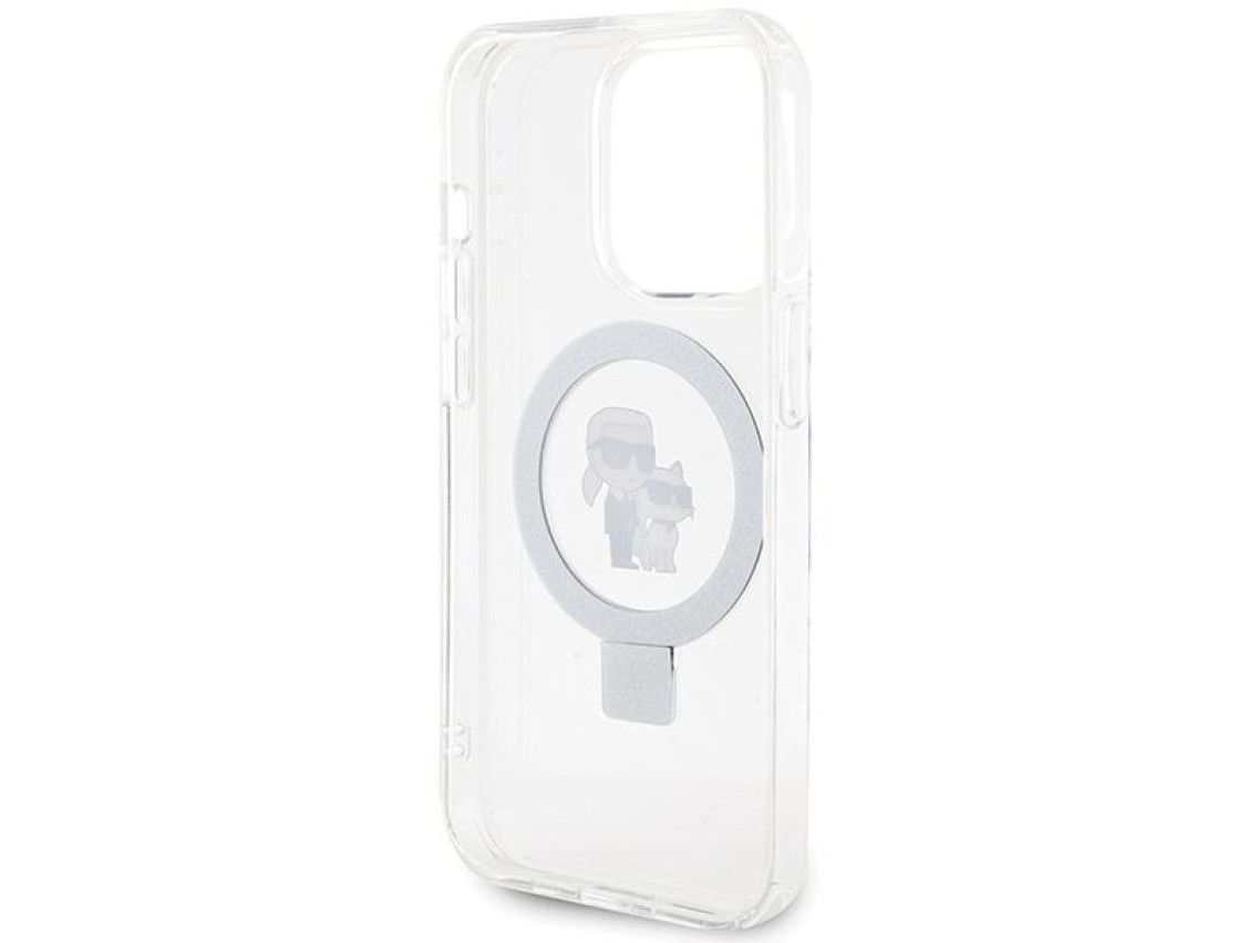 Suporte de anel Karl Lagerfeld, capa MagSafe Karl&Choupette para iPhone 13 Pro Max - branca